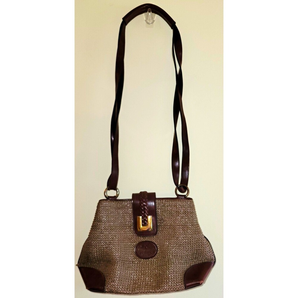 Vintage Gold Coast Medium Woven Brown/Beige Shoulder Bag Zip Pockets